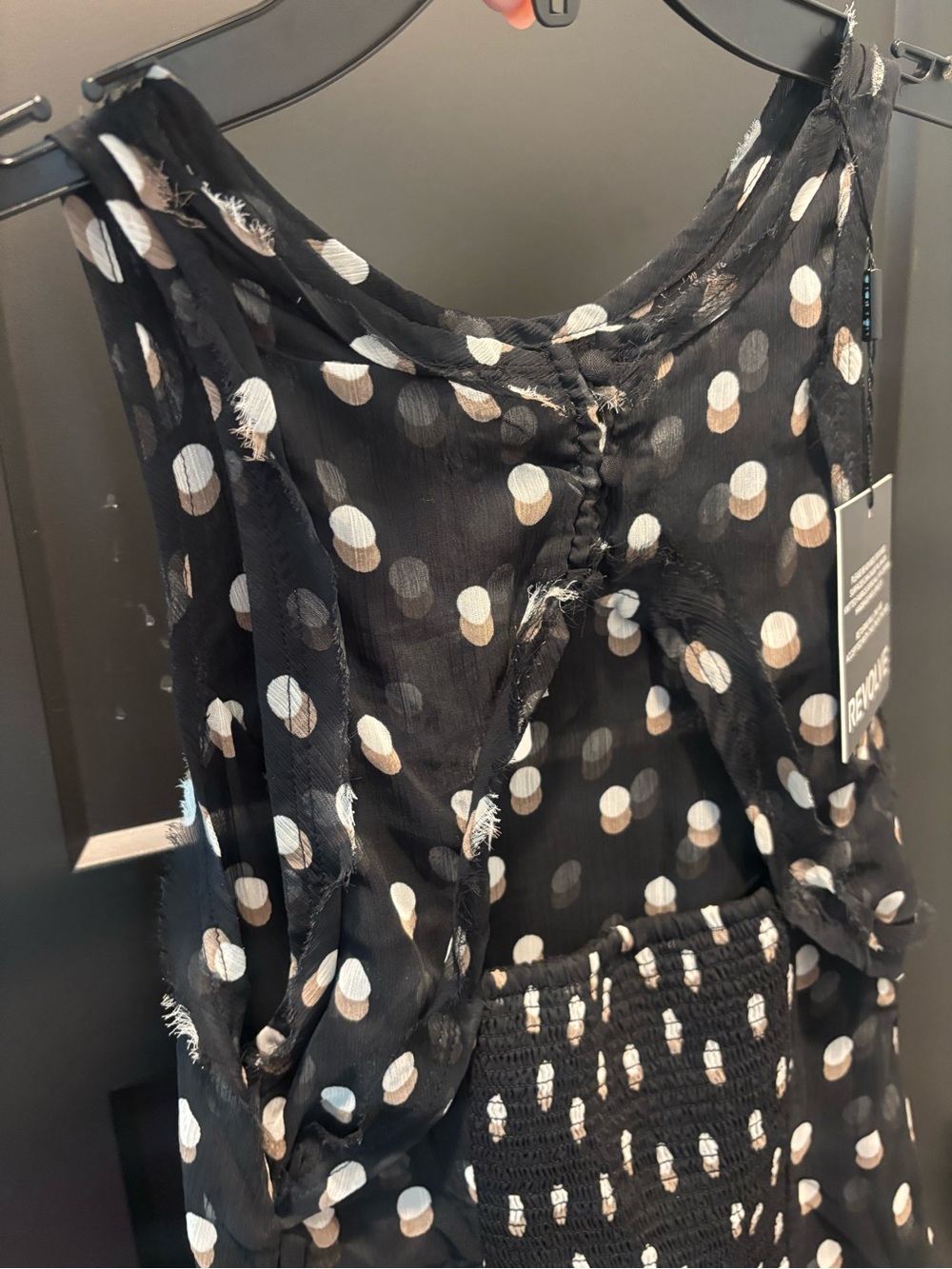 Free People Raven Printed Mini Dress XS Night Combo NWT Dot Printed Ruffle black - Picture 10 of 15